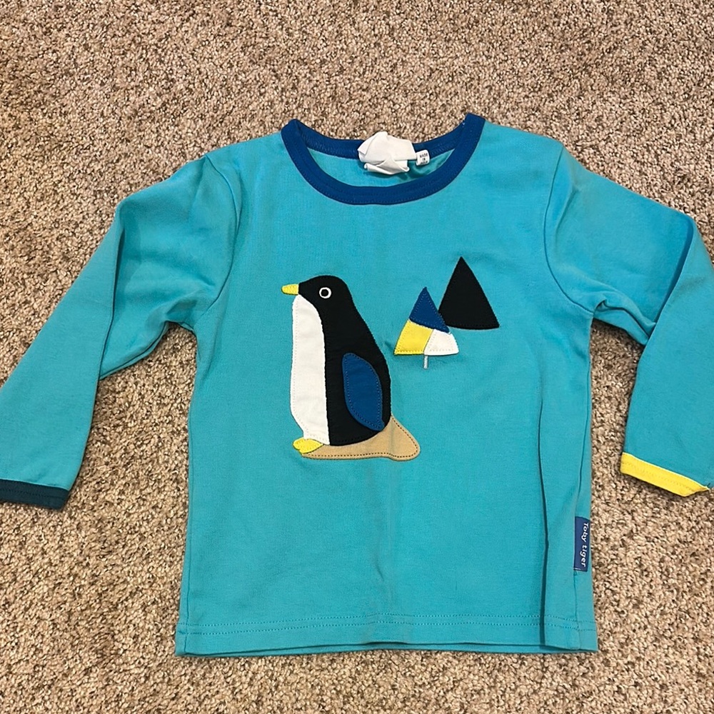 TOBY TIGER organic cotton Blue Long Sleeve Tee with Penguin Design
